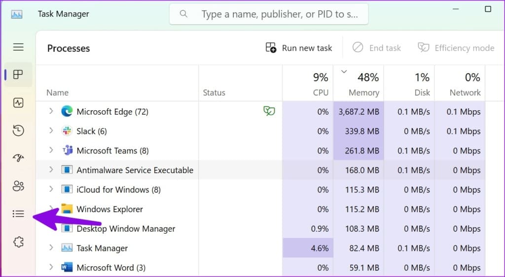 details in Task Manager on Windows