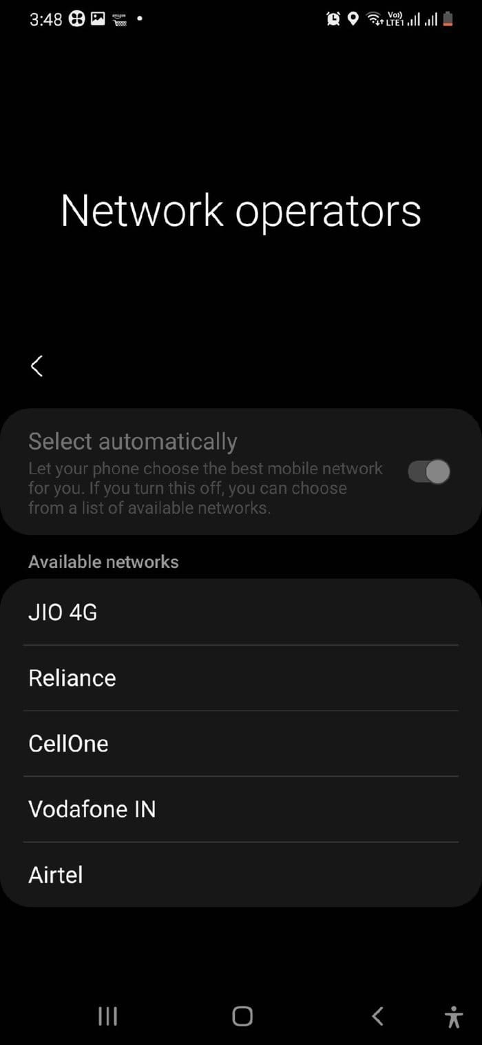 Select Network Manually