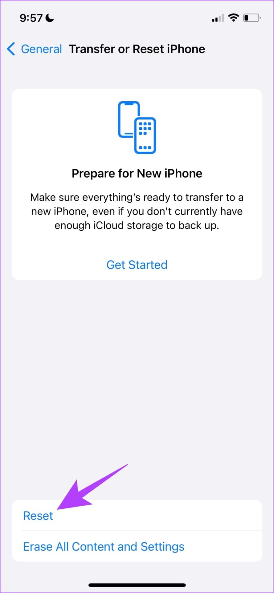 Select Reset on iPhone