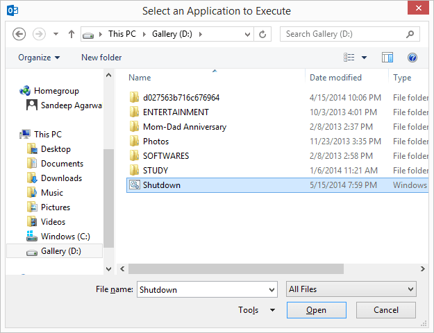 Select Shutdown Execute