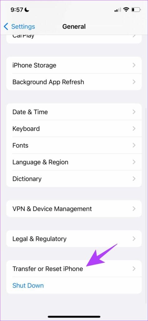 Select Transfer or Reset iPhone
