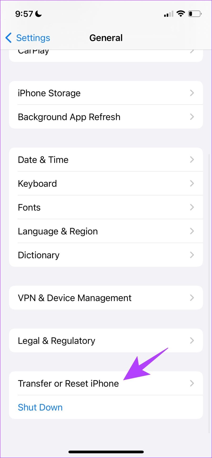 Select Transfer or Reset iPhone