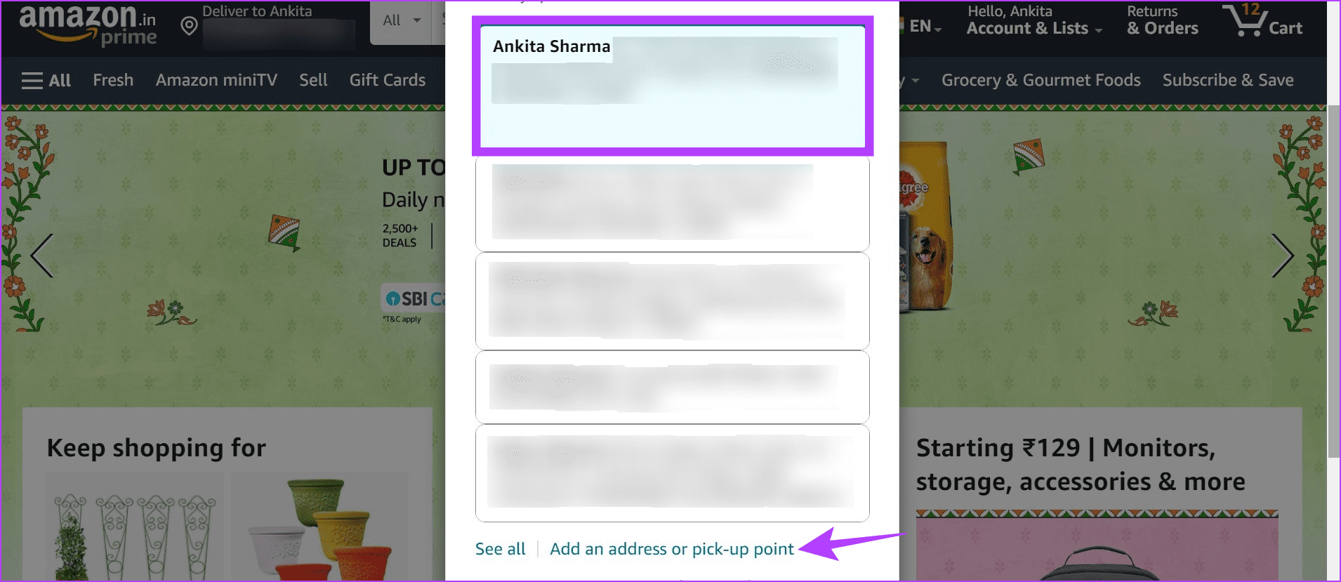 Select different address 