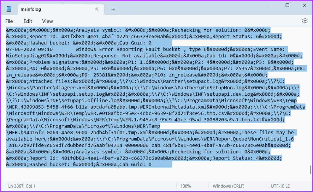 Selected content in Notepad