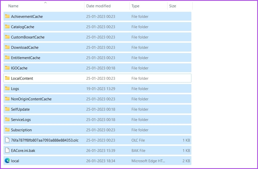 Selecting folder inside the Origin folder