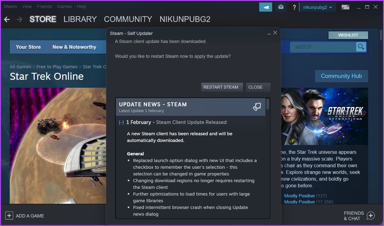 Self Updater option of the Steam client