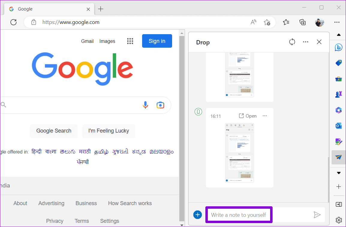 Send Notes via the Drop Feature in Microsoft Edge