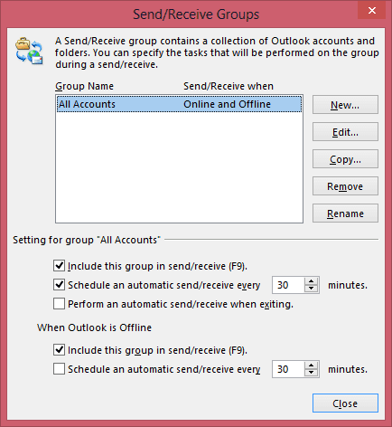 Send Receive Group Setings