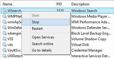 Services Context Menu