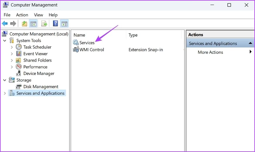 Services option in Computer Management app