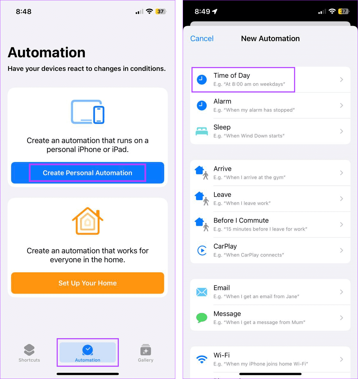 Set New automation