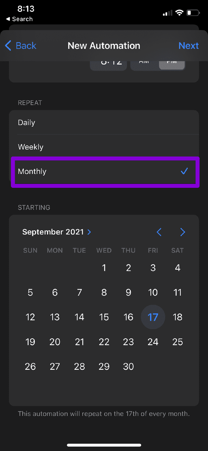 Set Time and Date for New Automation