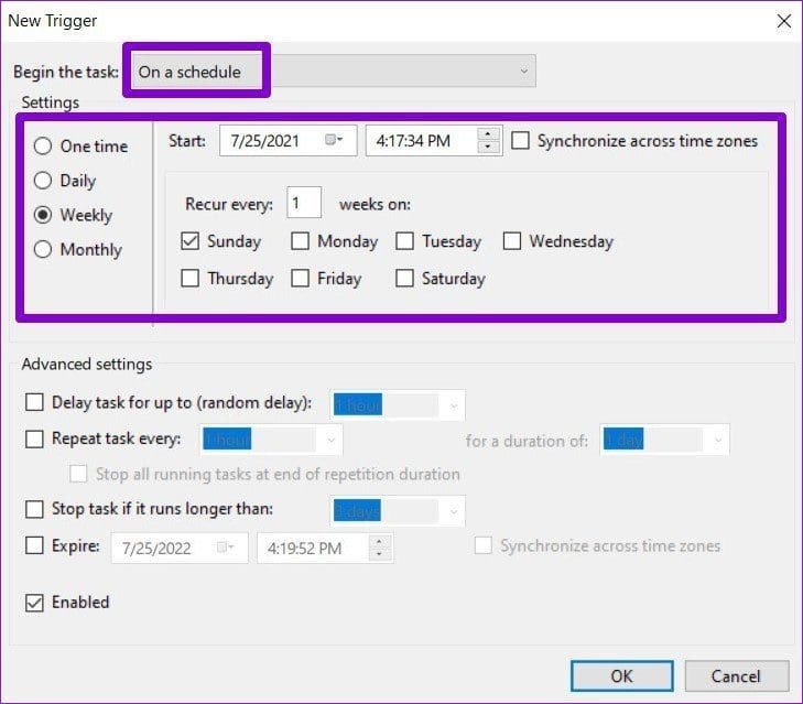 Set Trigger for Tasks on Windows