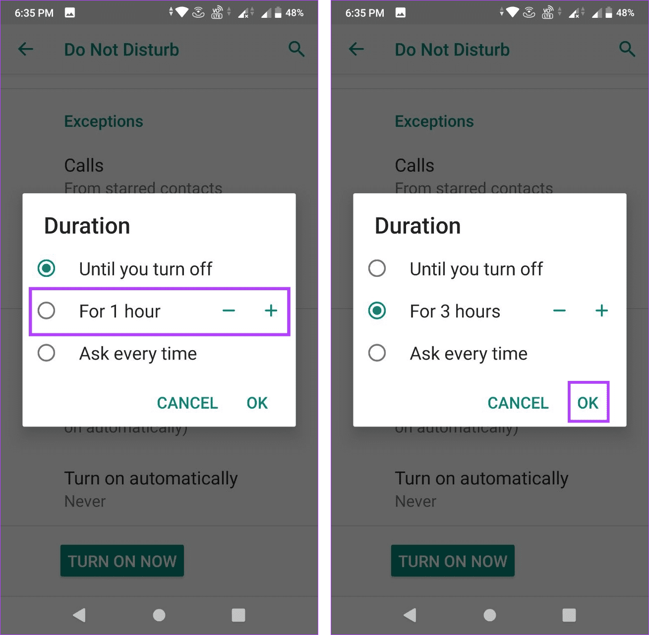 Set duration for DND on Android