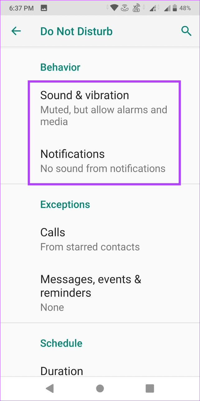 Adjust behavior settings for DND