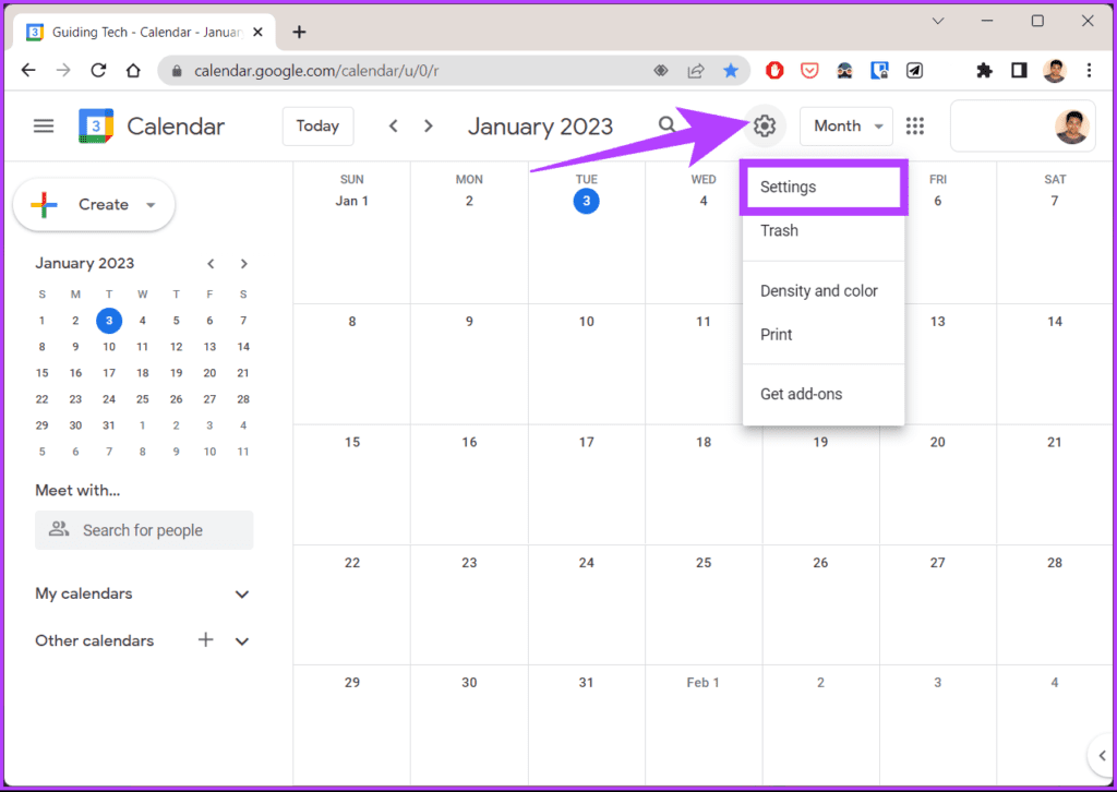 from the drop-down, select Settings