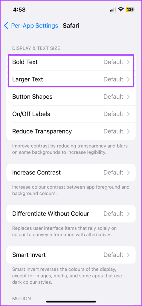 Select Larger Text or Bold Text