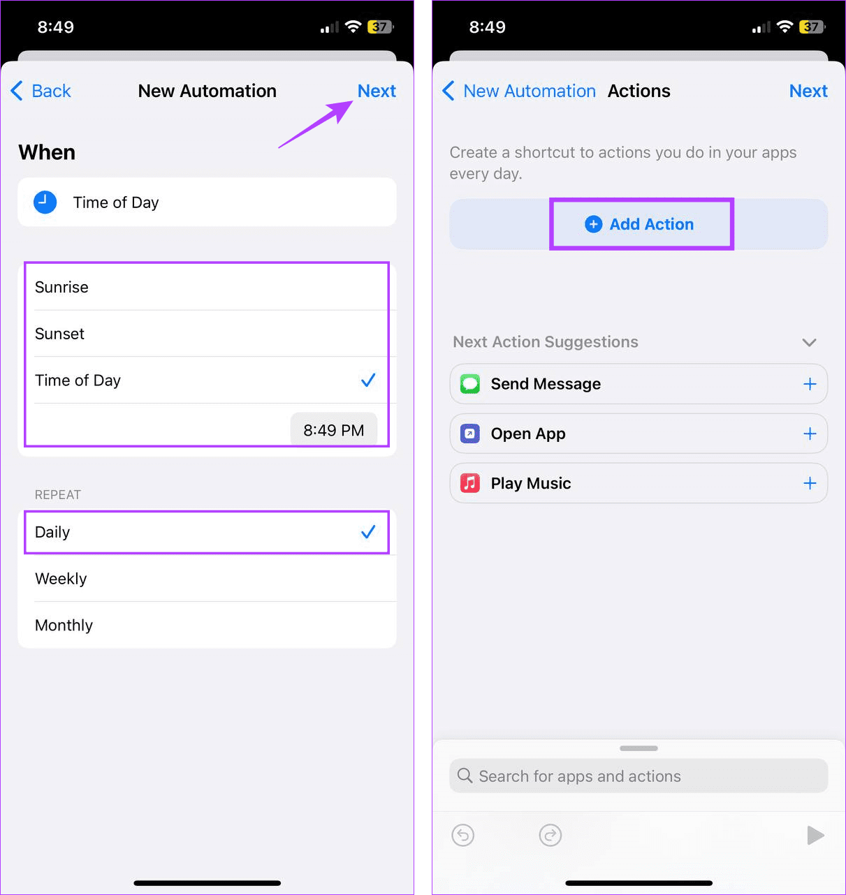 Set automation duration