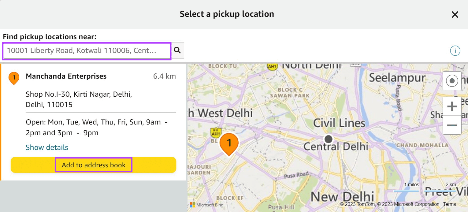 Set pick up location