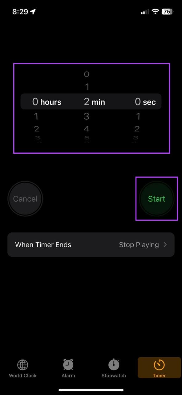 Set timer on iPhone