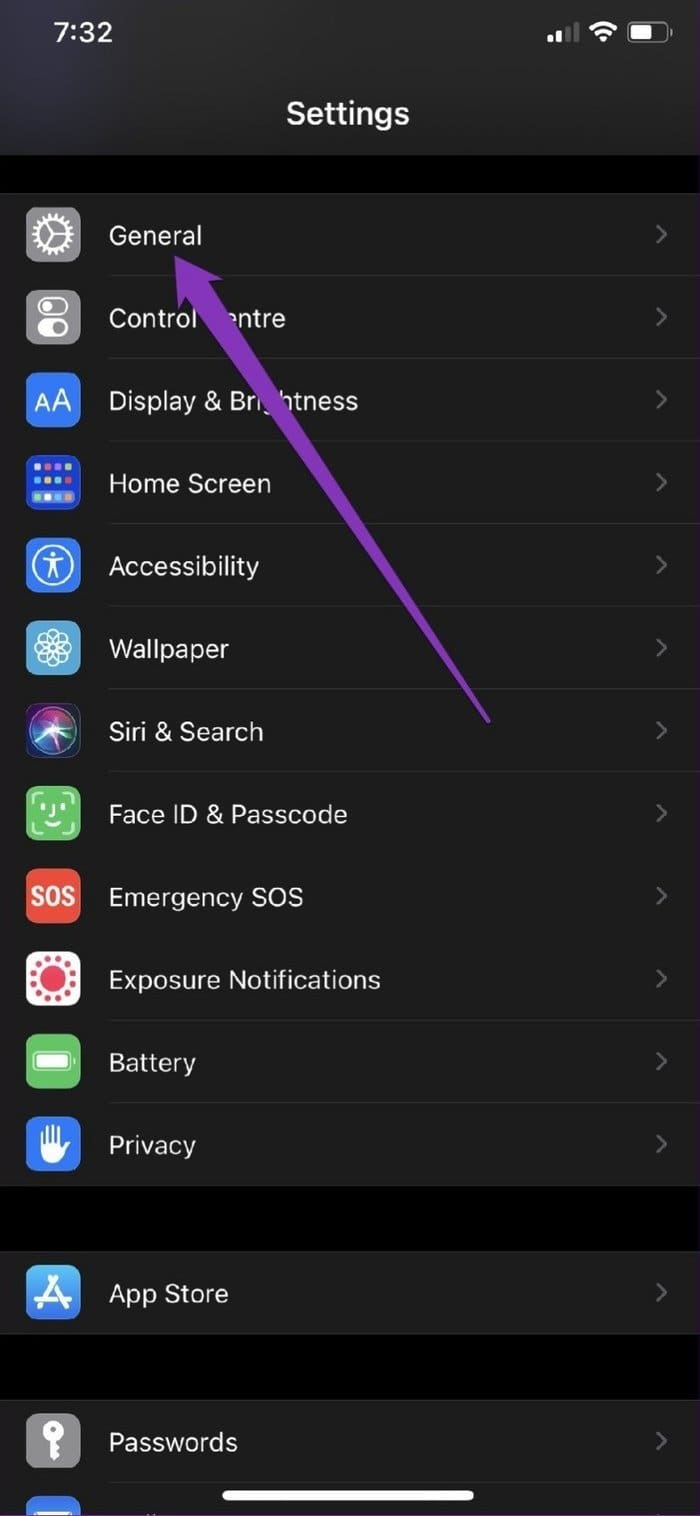 Settings Menu in i Phone