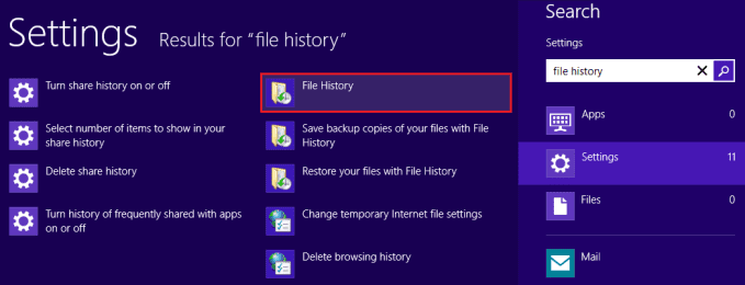 Settings Search File History1