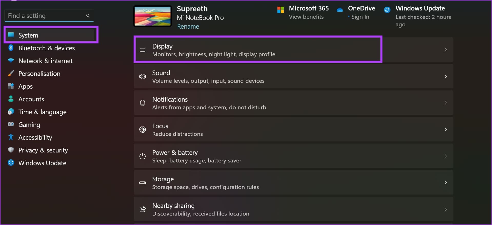 Settings and Display