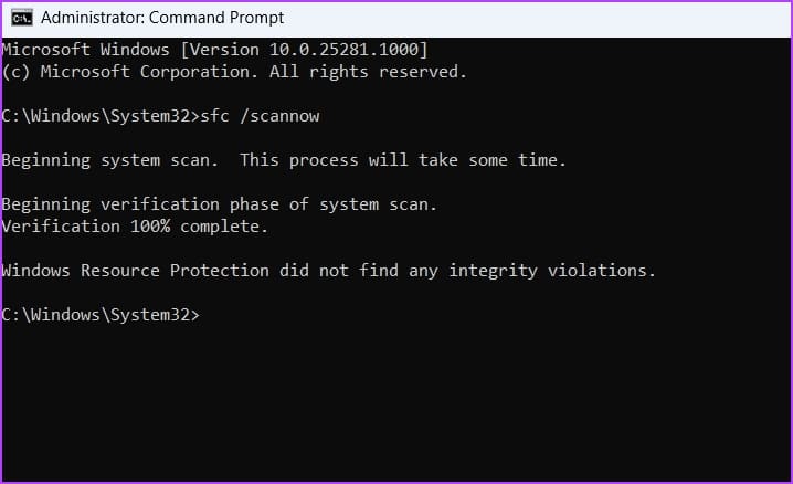 Sfc message in Command Prompt