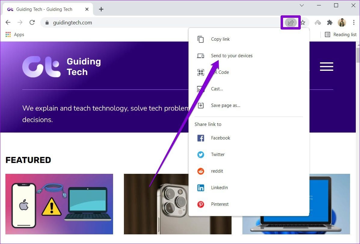 Share Link to Other Devices from Chrome