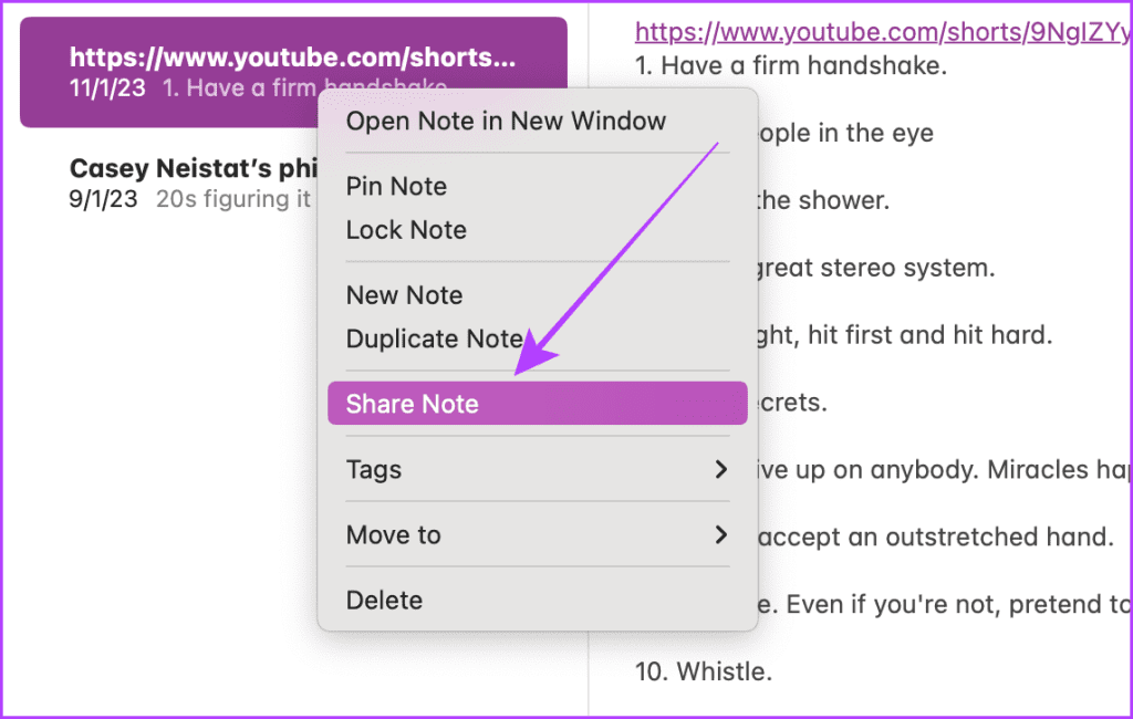 Share Note on Mac