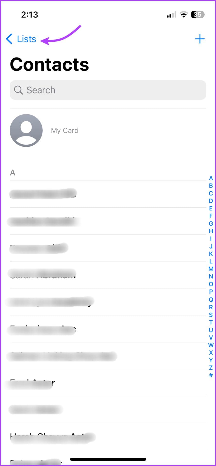 Tap Lists to checkout contact groups