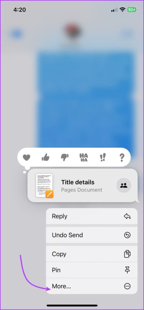 Tap Forward from the contextual menu