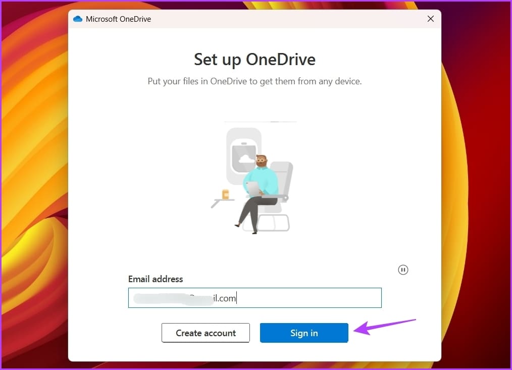 Sign in option in Set up OneDrive window