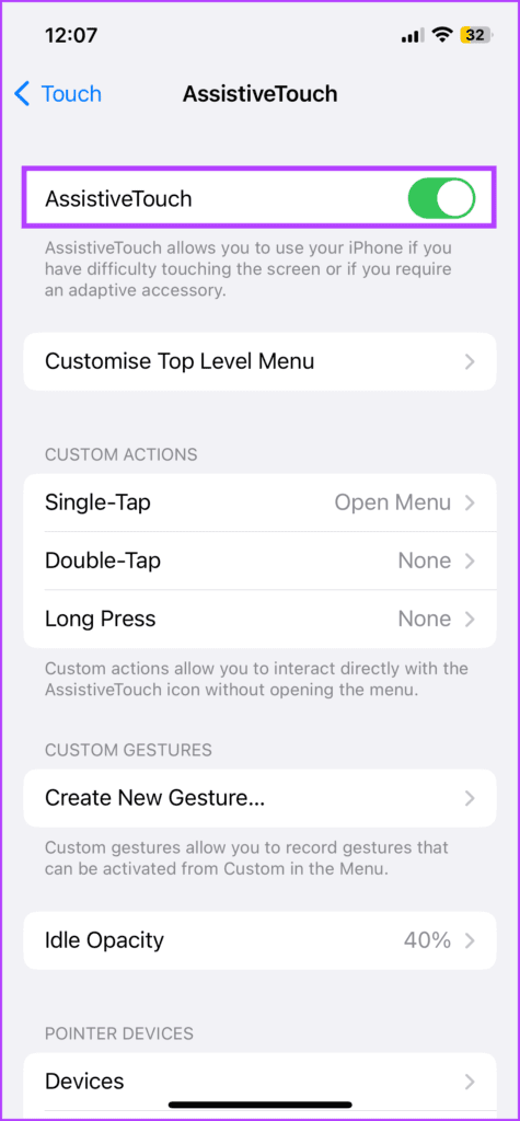 Toggle on AssistiveTouch on iPhone