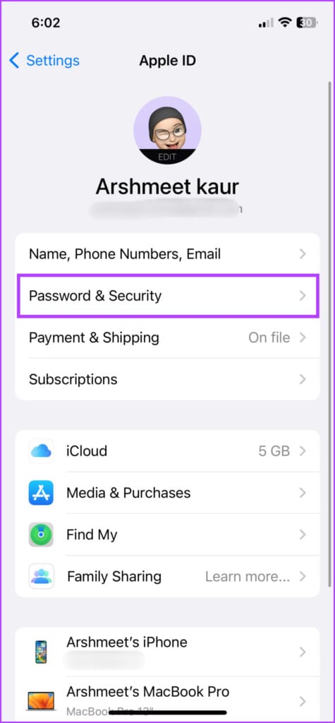 Tap Password & Security