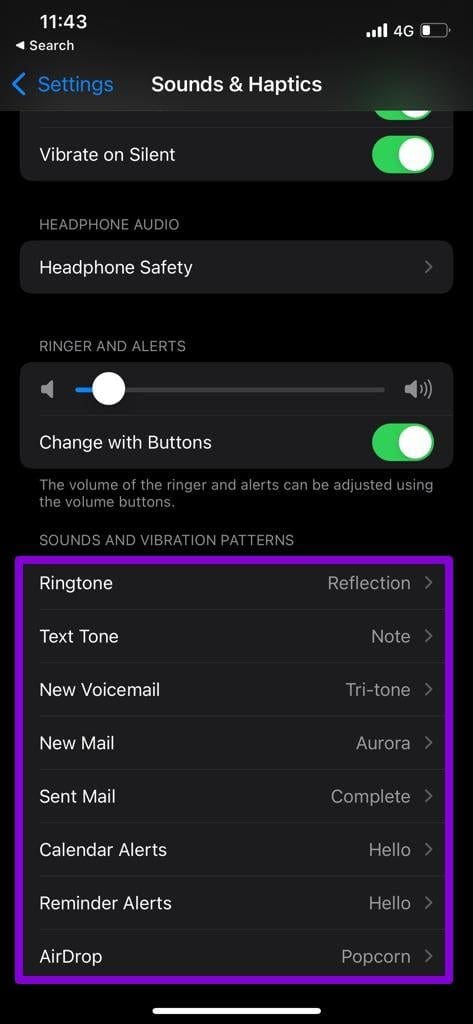 Sound Haptics Settings on i Phone
