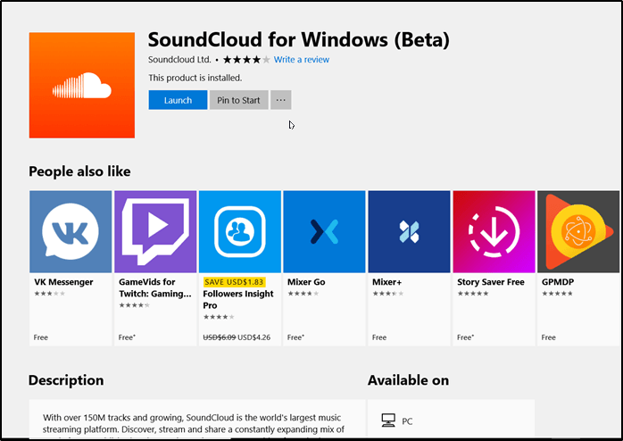 Soundcloud Microsoft Store