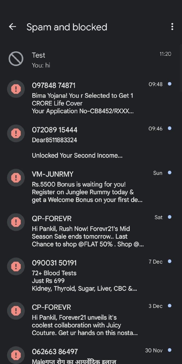 Spam and Blocked Conversations on Android