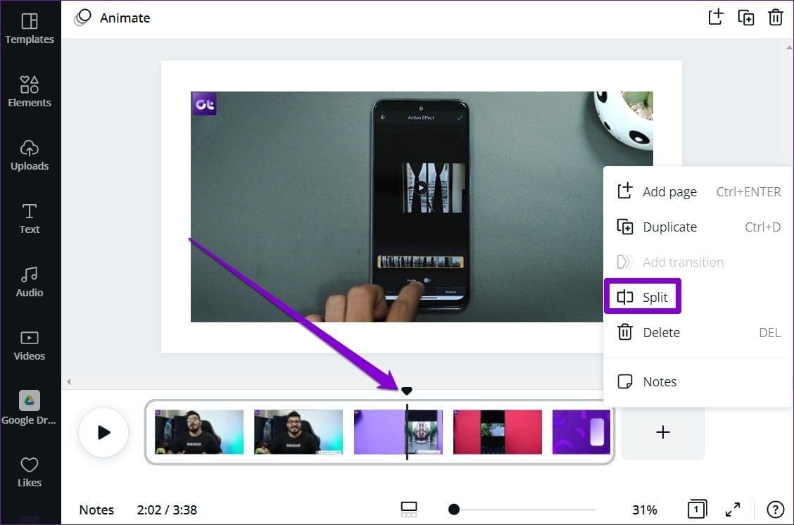 Split Video in Canva