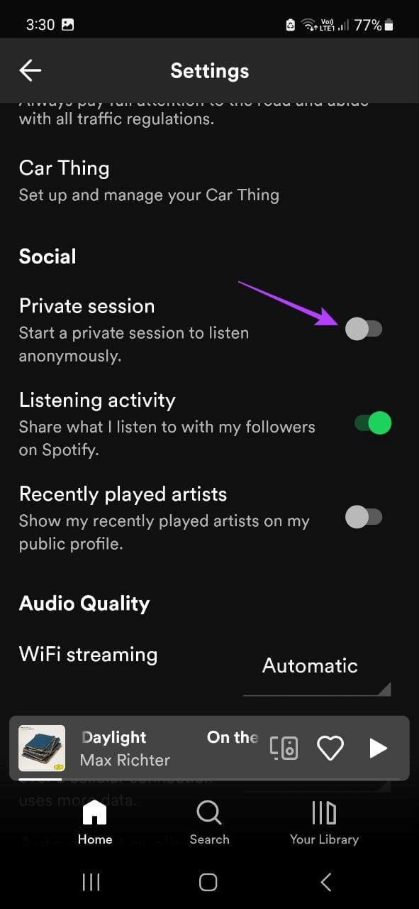 Turn on the toggle for Private session