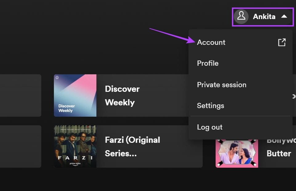 Click on account icon & click on Account