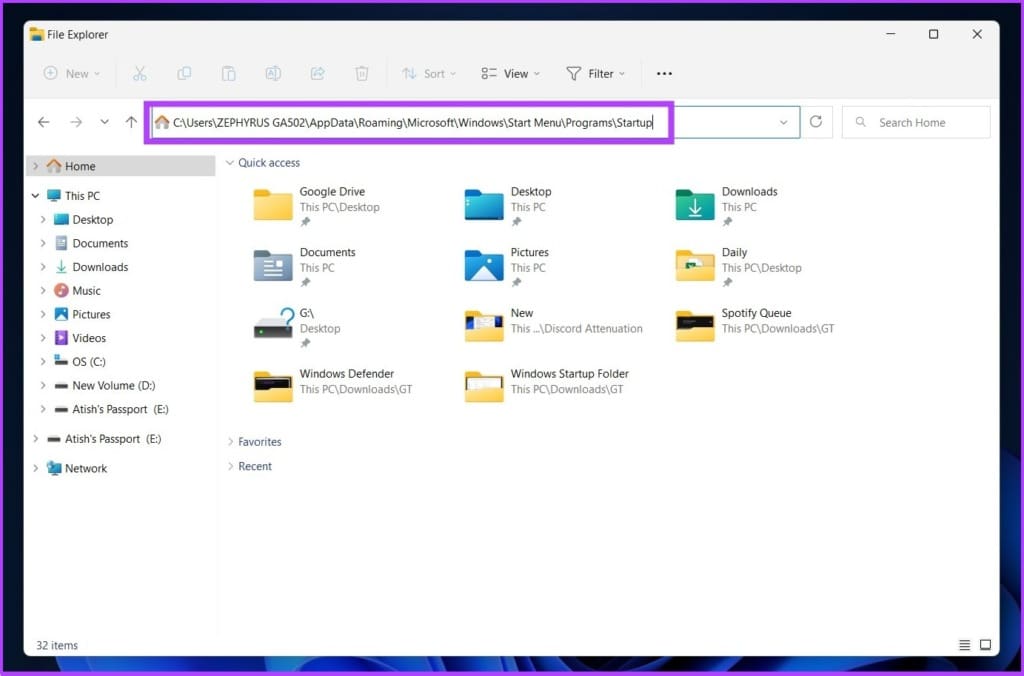 directly open the startup folder