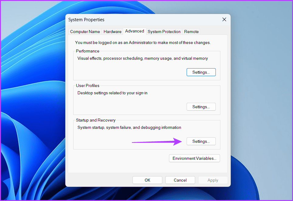 Startup and Recovery in the Settings app