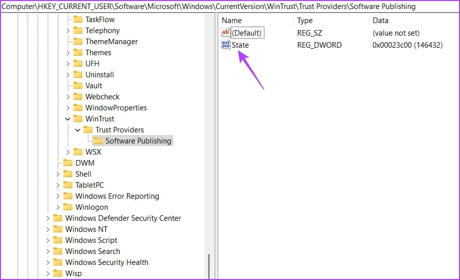 _State entry in Registry Editor
