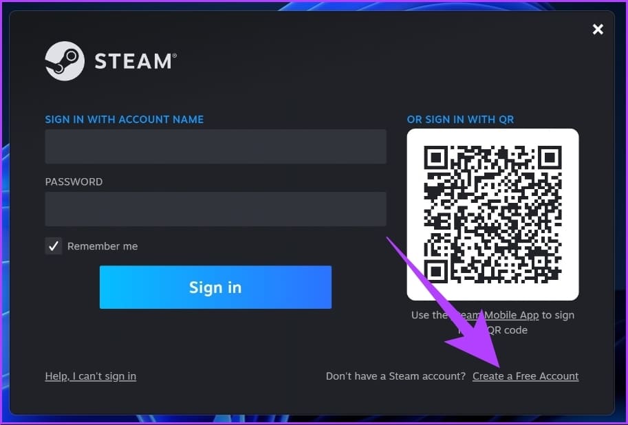 Click on the Create a Free Account