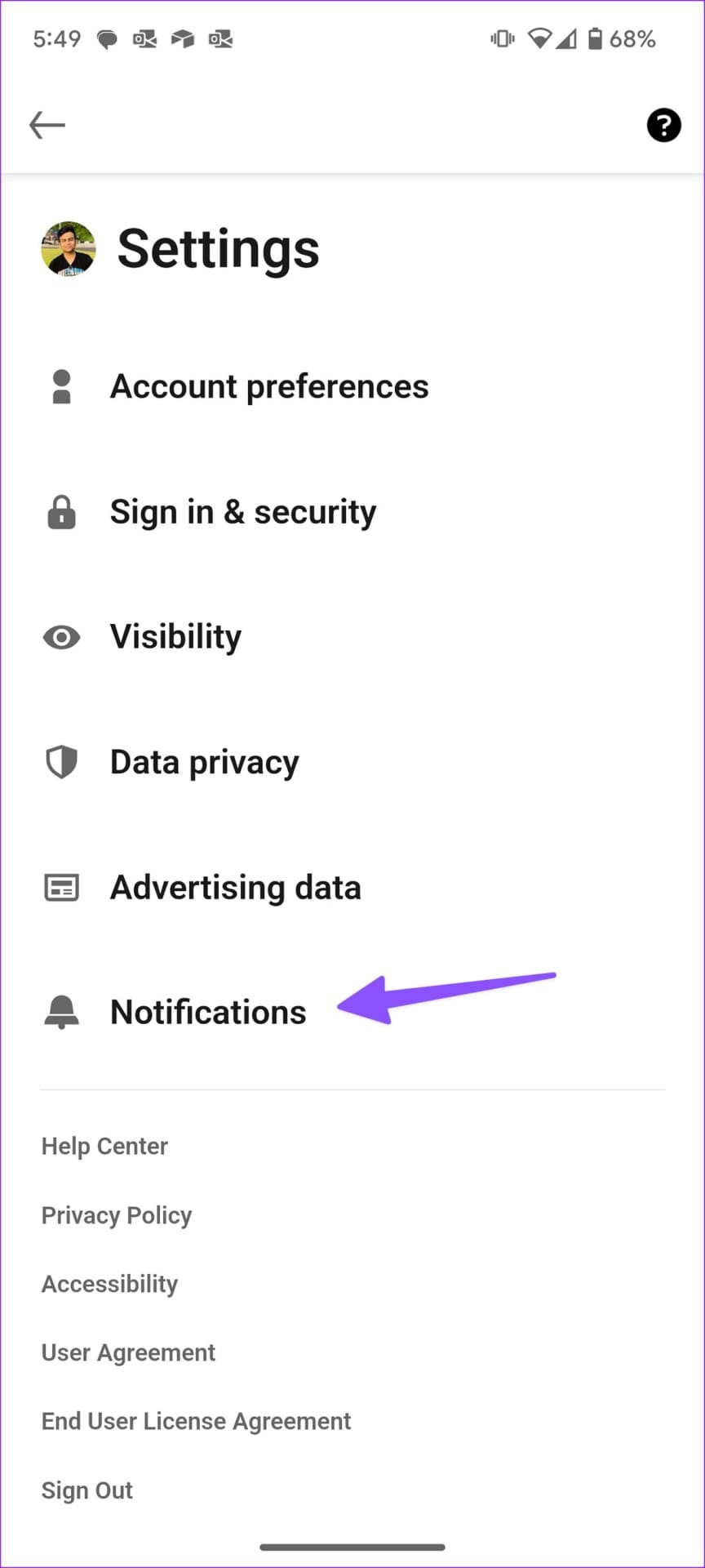 LinkedIn notifications