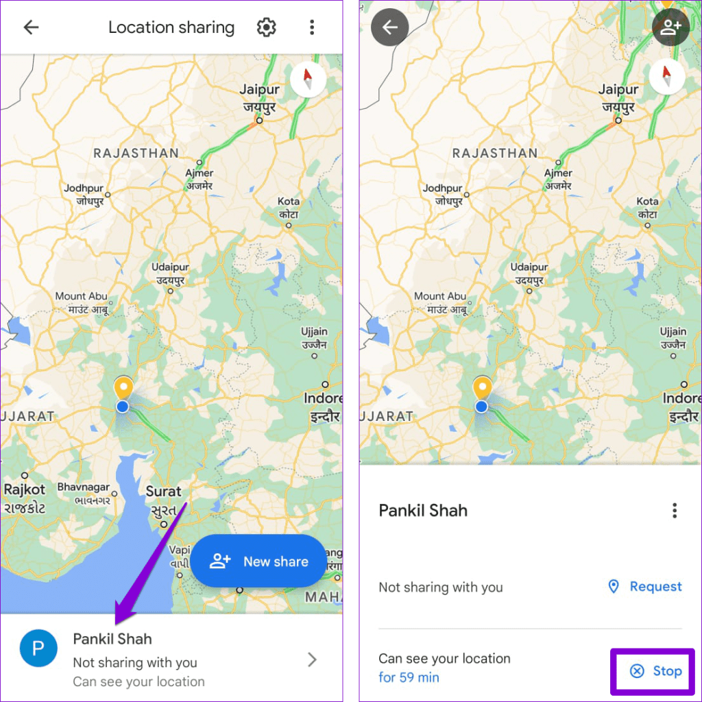 Stop Location Sharing in Google Maps