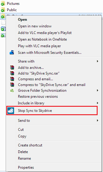 Stop Sync To Sky Drive