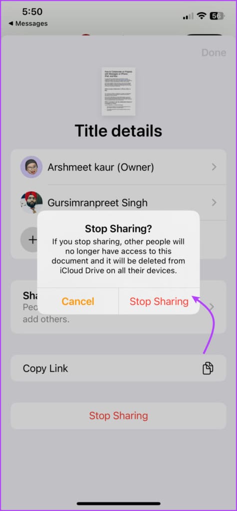 Tap stop sharing again 