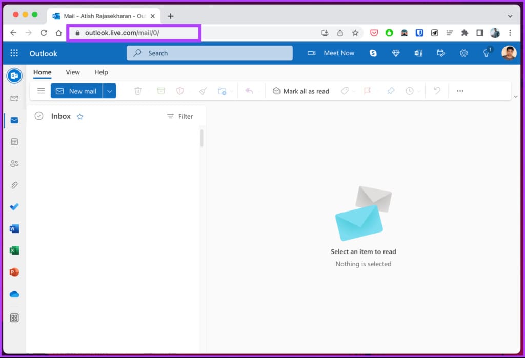 Open Outlook on your preferred web browser